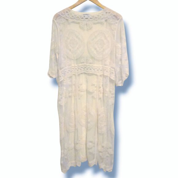 Rebellion Again Lace Kimono-Medium-Duster-Sheer-3/4 Sleeve-Boho-Swim Cover - Picture 5 of 9
